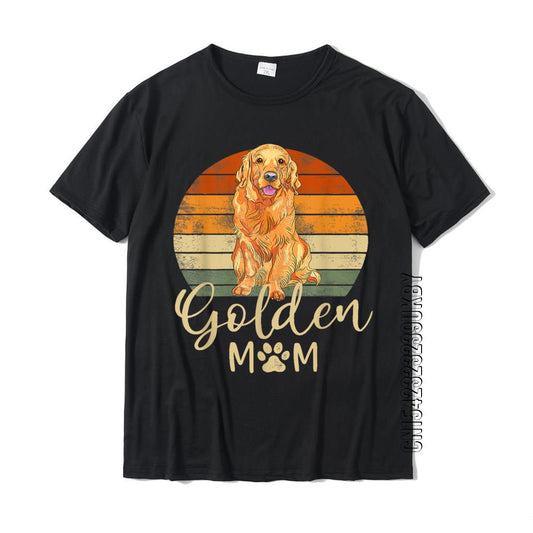 Golden Mom Retro Sunset Golden Retriever Lover Gift Dog Mama T-Shirt Top T-Shirts For Men Cotton Tops Shirts Slim Fit Family